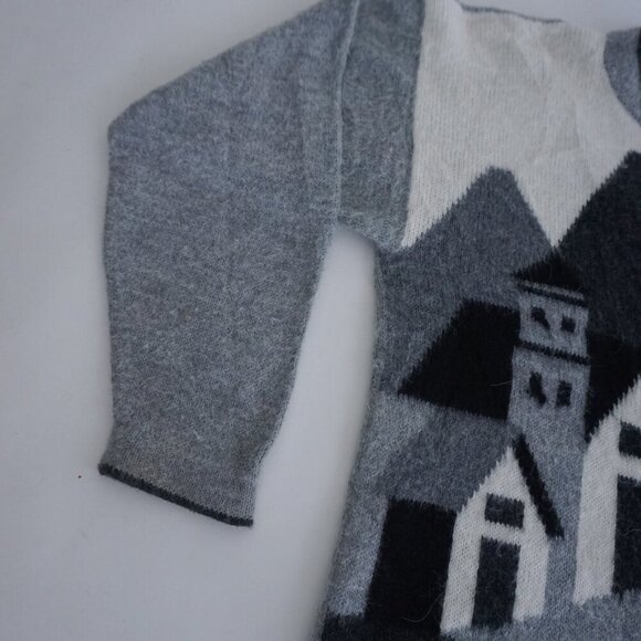 Vintage White Grey Landscape Penguin Alpaca Wool Button Up Cardigan Sweater M - Picture 9 of 11